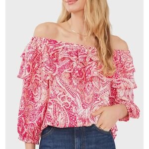 Vince Camuto Women's Off-The-Shoulder Ruffle Top Multi Size‎ Large NWT